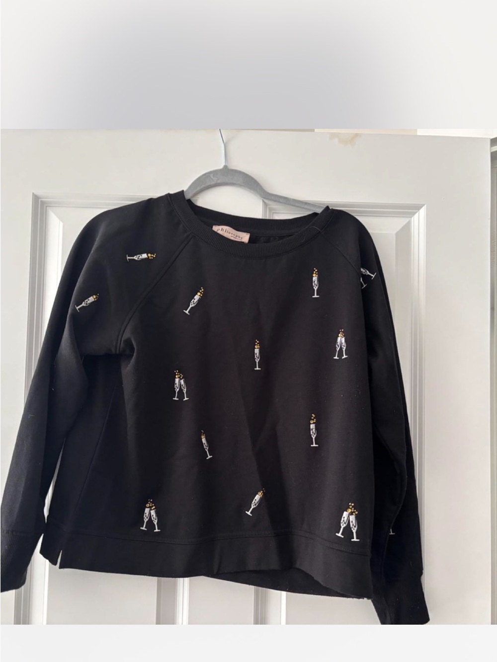 Philosophy Black Crewneck Sweater with Champagne Glass Embroidery